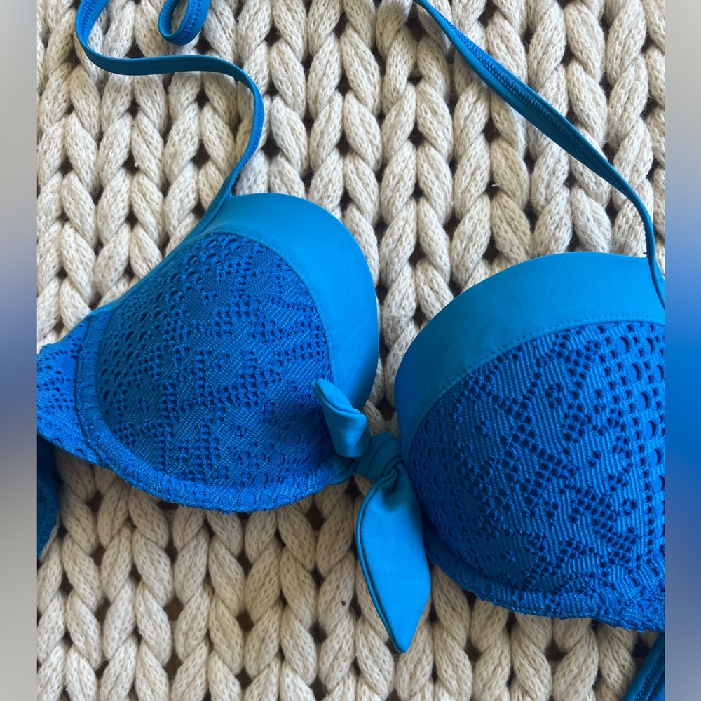 NWOT! Aerie 34B Blakely Blue Lace Women's Bikini Top - Picture 2 of 3